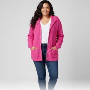 Lauren Ralph Lauren Plus 2X Pink Hooded Button Front Cardigan Sweater Preppy